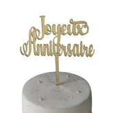 Cake topper Joyeux Anniversaire acrylique or miroir et or pailletté pour gâteaux