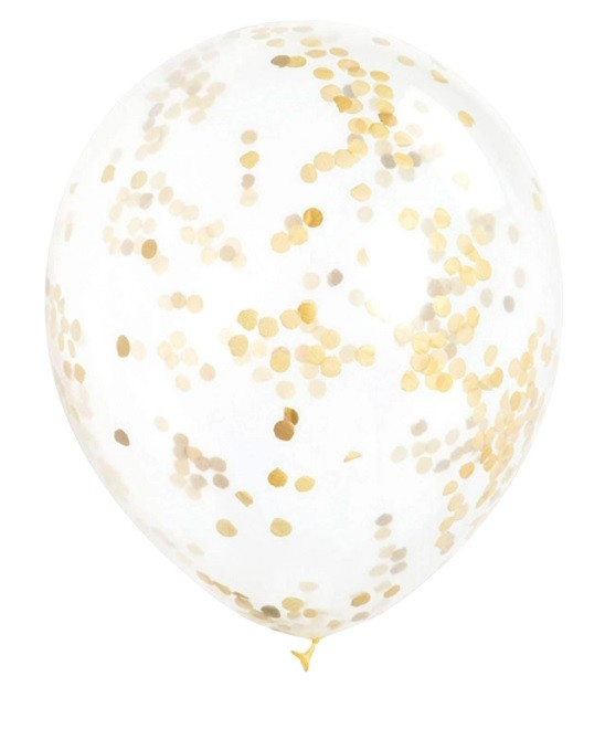 6 Ballons en latex transparents avec confettis ocre doré 30 cm